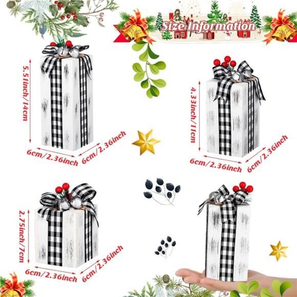 3 Pcs Christmas Wooden Gifts Box Christmas Plaid Presents Table Centerpieces - Picture 3 of 7
